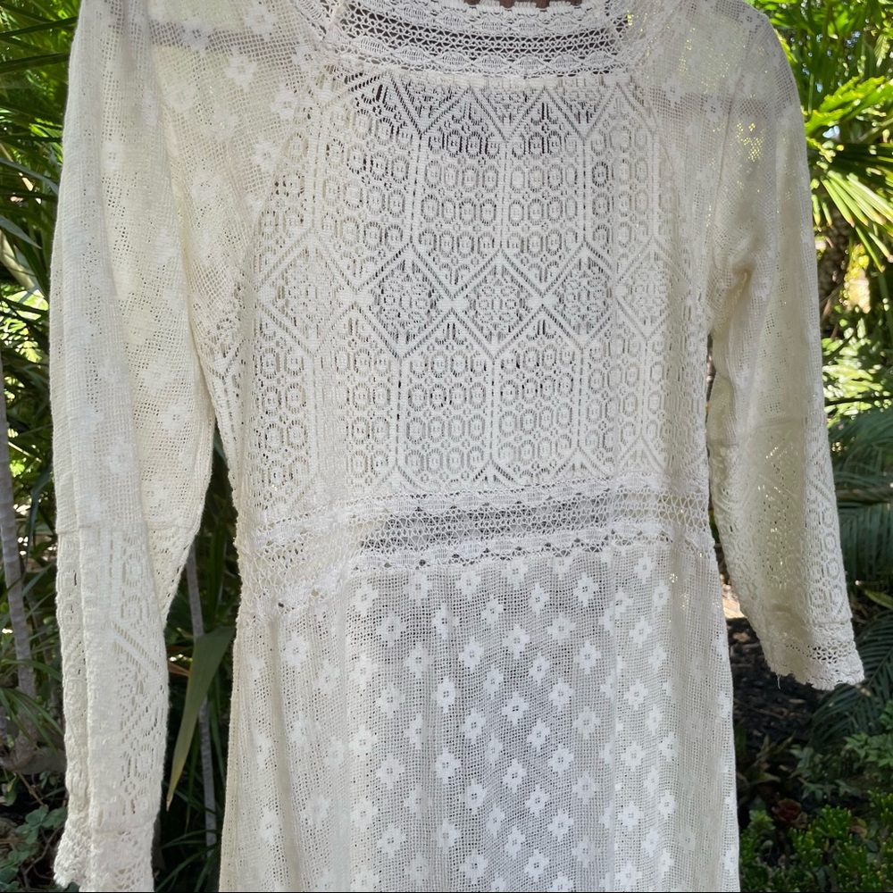 ZARA women’s crochet lace Prairie dress midi 3/4 length sleeve size small - Picture 7 of 7